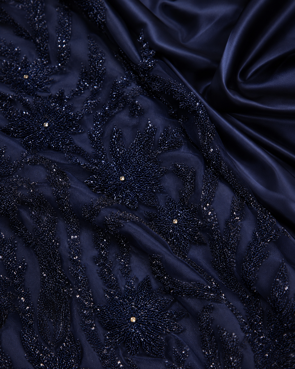 Navy blue beaded lace unstitched material | Pre-order