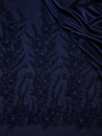 Navy blue beaded lace unstitched material | Pre-order