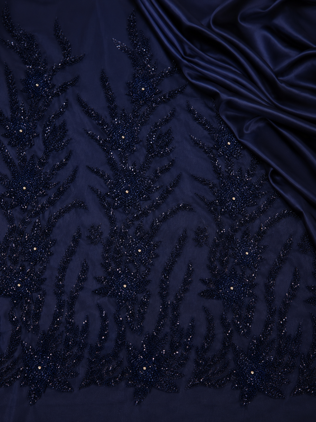 Navy blue beaded lace unstitched material | Pre-order