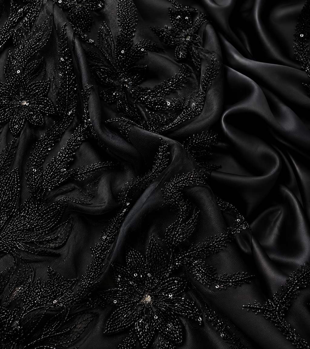 Black beaded lace unstitched material | Pre-order