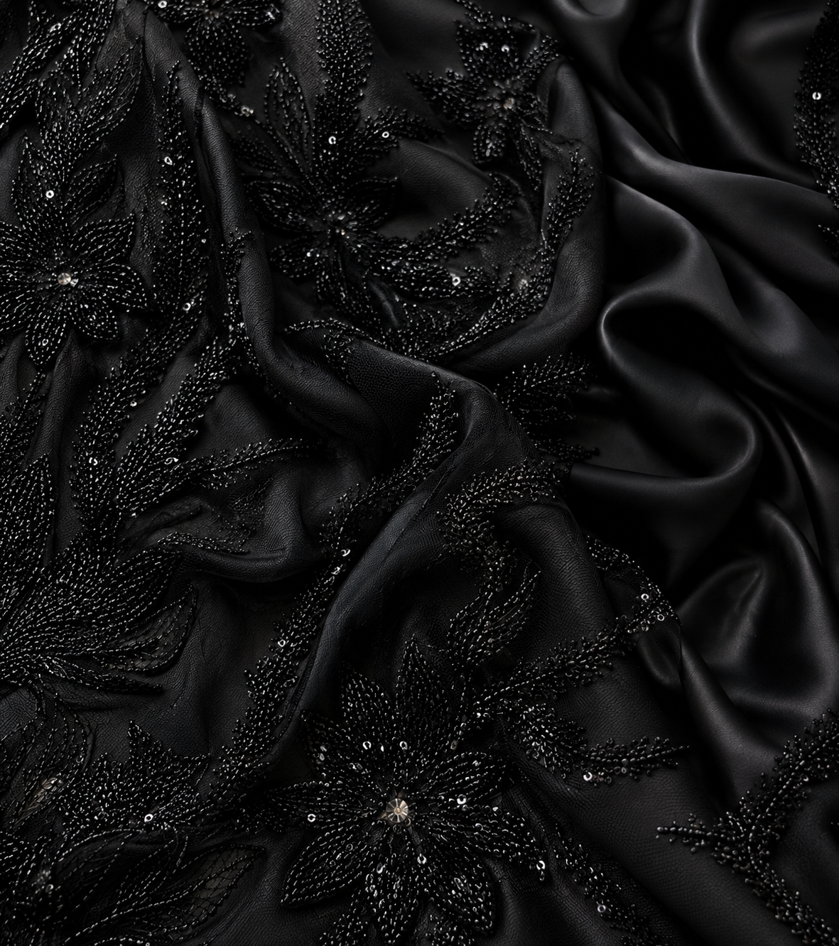 Black beaded lace unstitched material | Pre-order