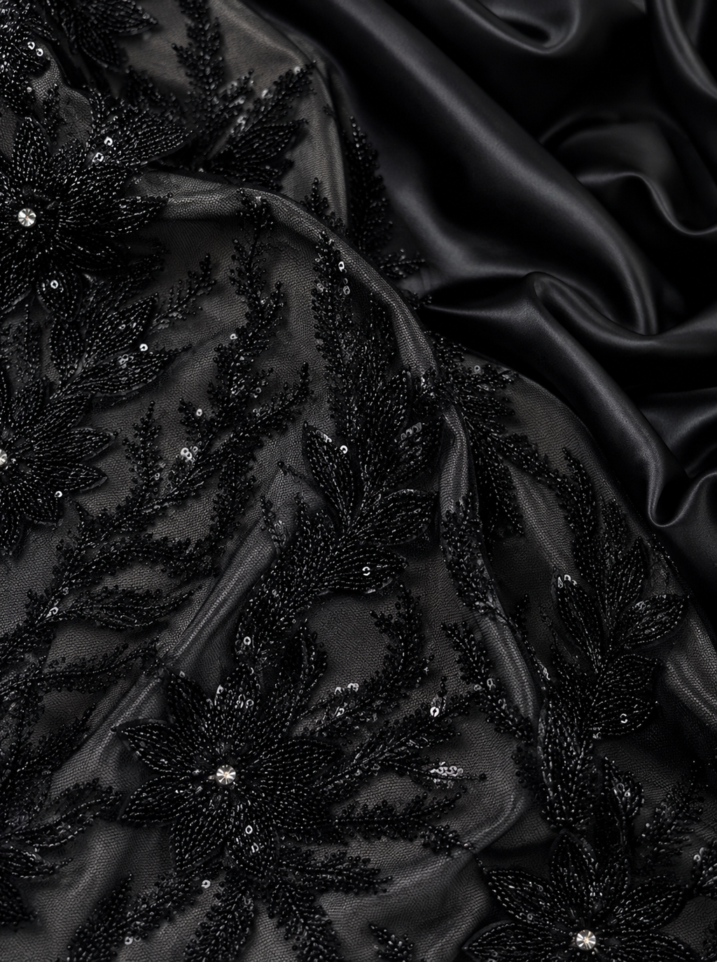 Black beaded lace unstitched material | Pre-order