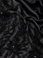 Black beaded lace unstitched material | Pre-order