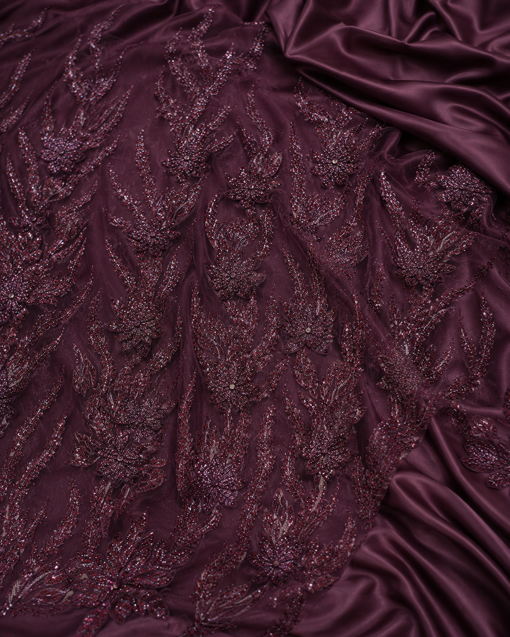 Maroon beaded lace unstitched material | Pre-order