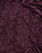 Maroon beaded lace unstitched material | Pre-order