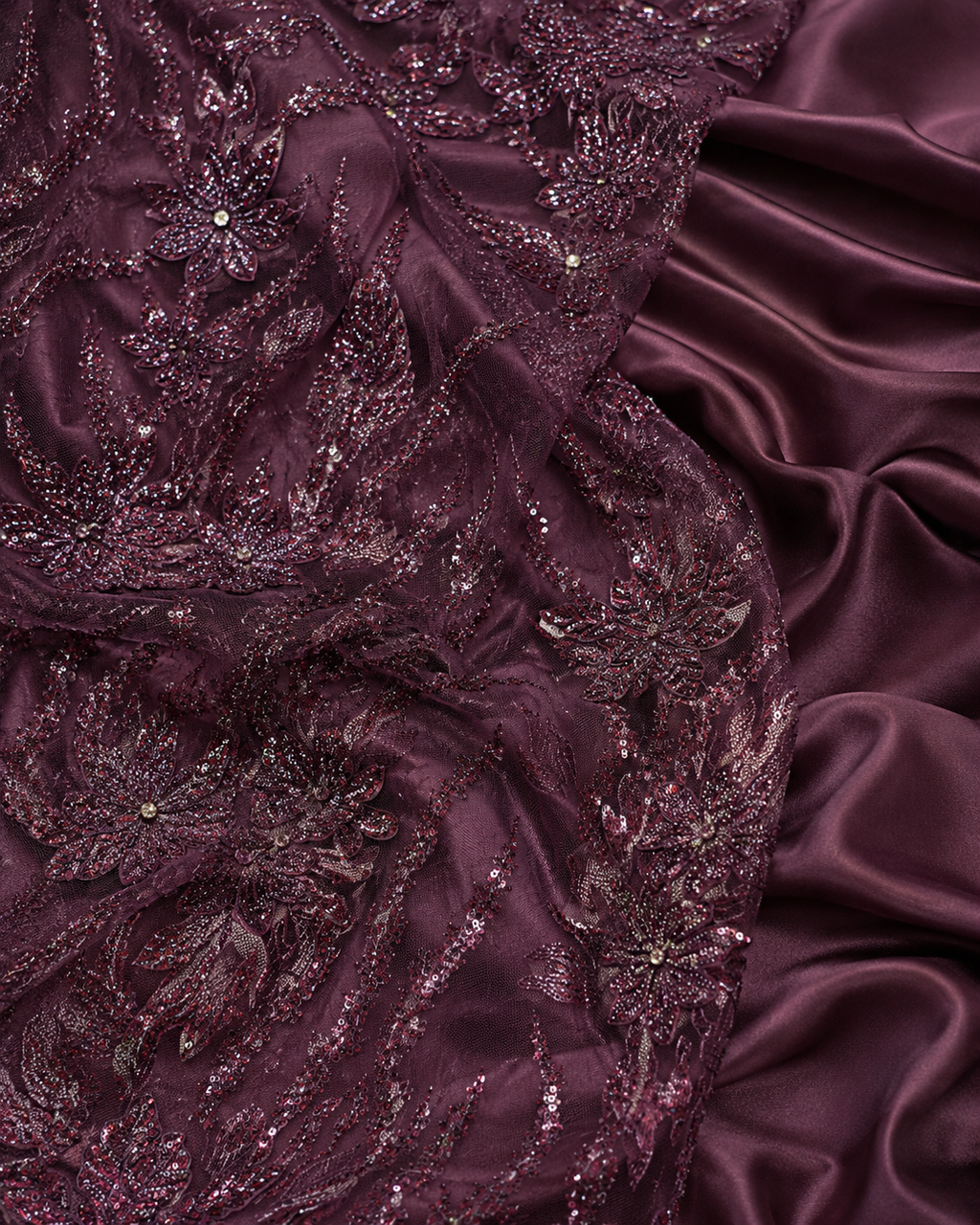 Maroon beaded lace unstitched material | Pre-order
