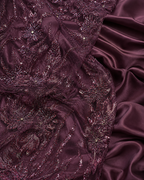 Maroon beaded lace unstitched material | Pre-order