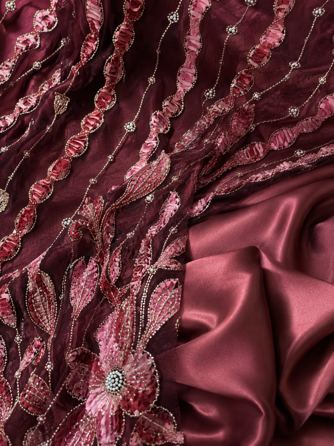 Wine Red floral unstitched material