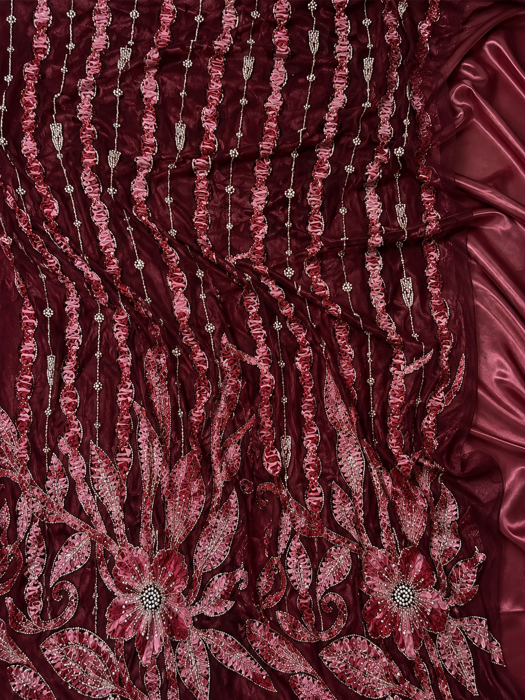 Wine Red floral unstitched material