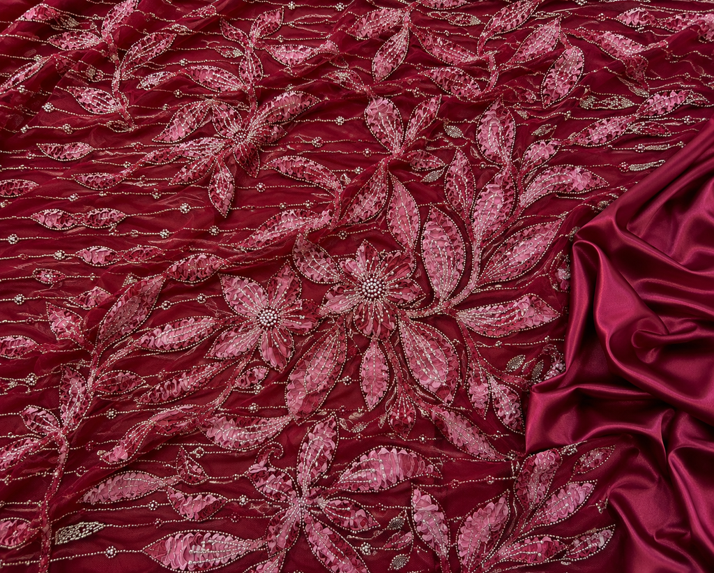 Red floral unstitched material