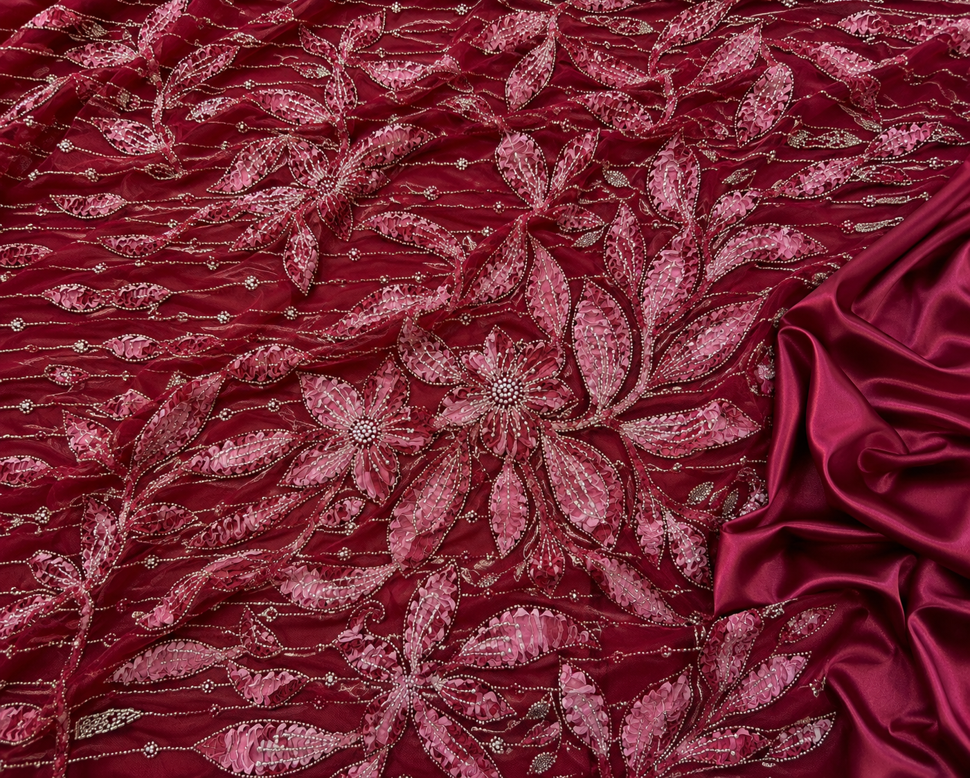 Red floral unstitched material