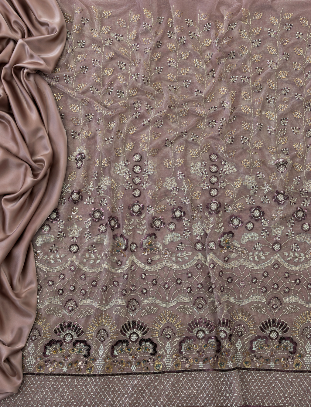 Mauve floral and vine unstitched material