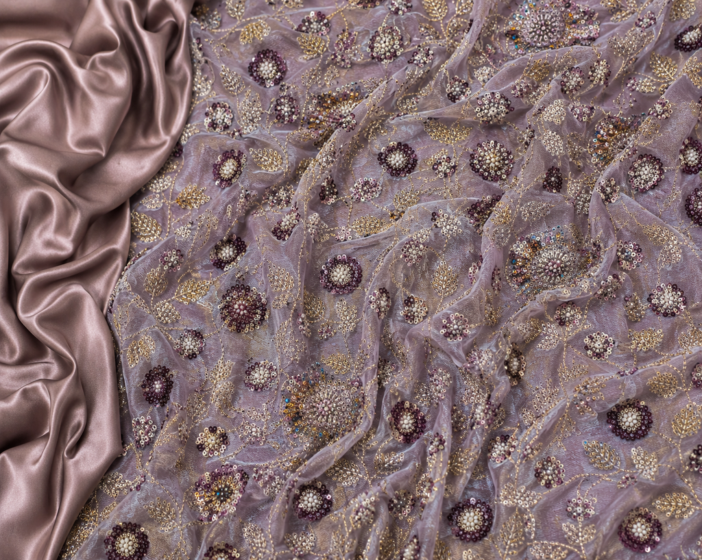 dusty mauve floral and vine unstitched material