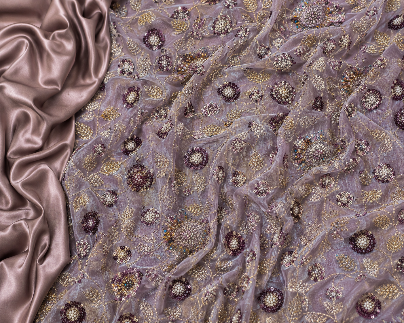 dusty mauve floral and vine unstitched material