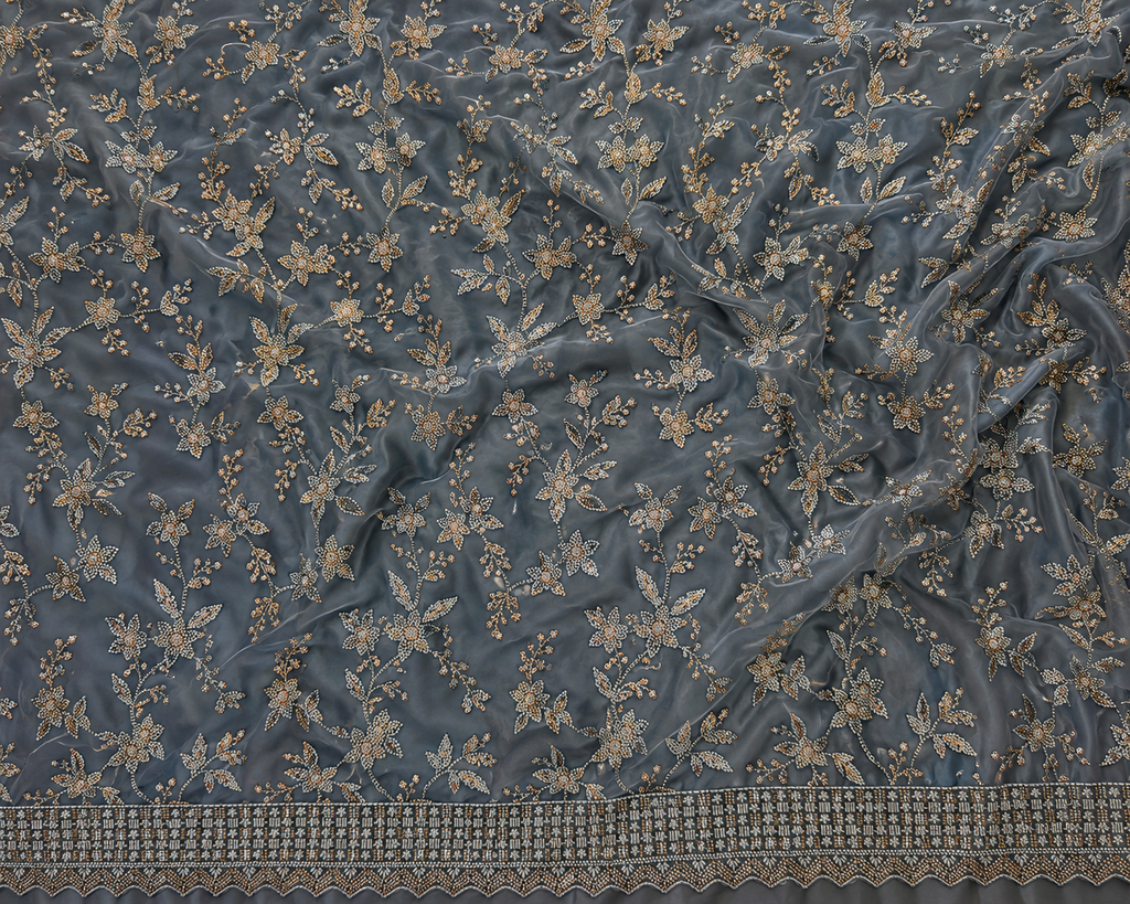Blackish gray floral unstitched material