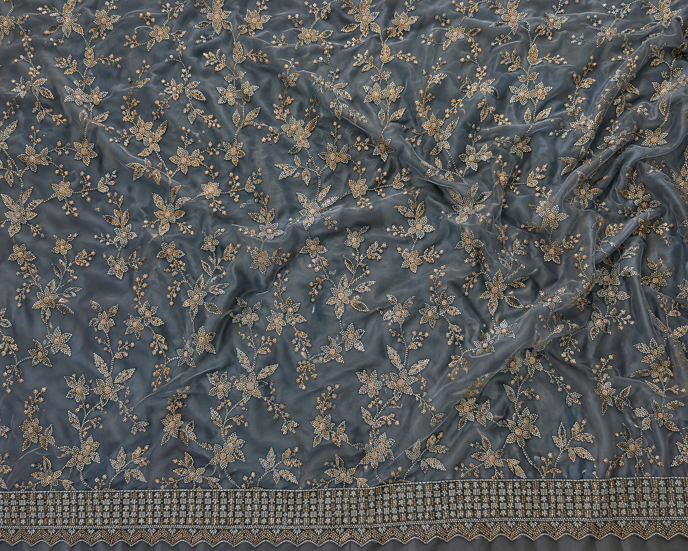 Blackish gray floral unstitched material