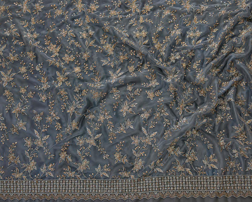 Blackish gray floral unstitched material