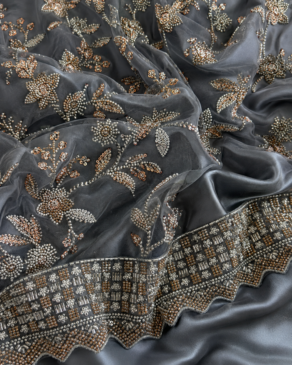 Blackish gray floral unstitched material