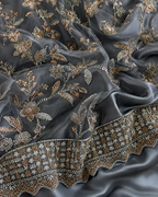 Blackish gray floral unstitched material