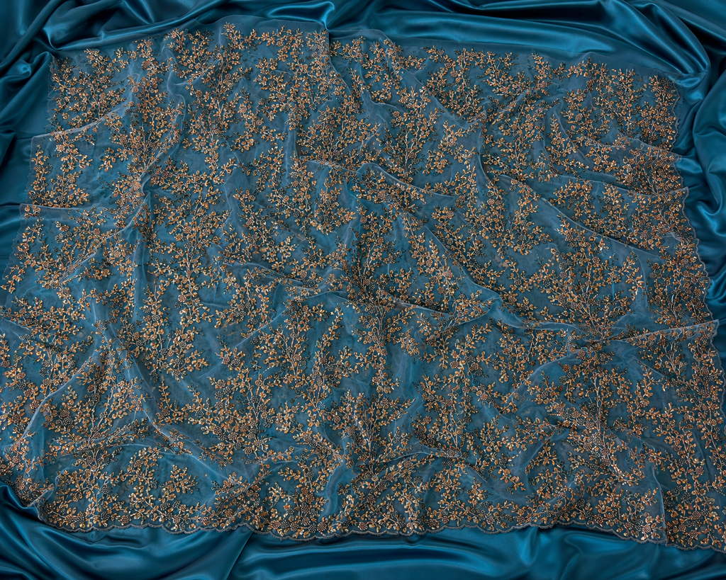 teal floral unstitched material