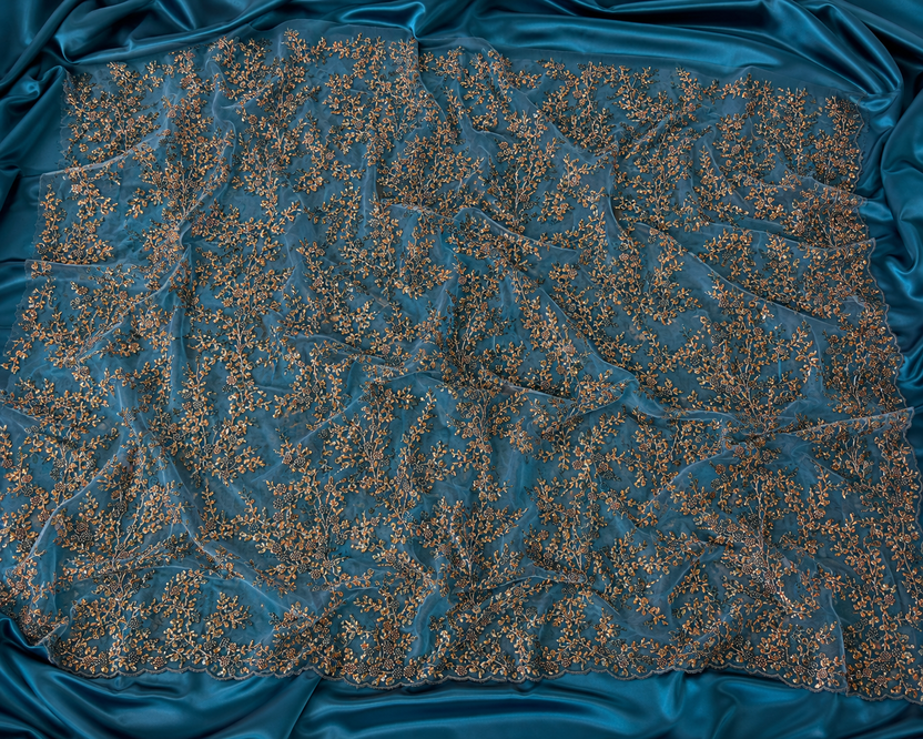 teal floral unstitched material