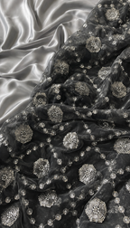 black lace with silver lining scattered unstitched material