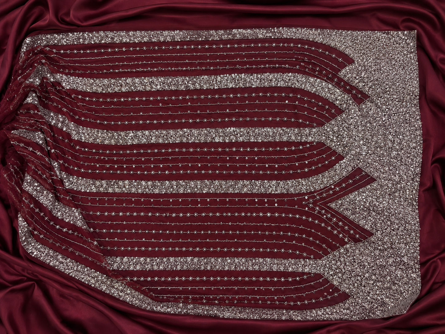 Deep red embellished unstitched material