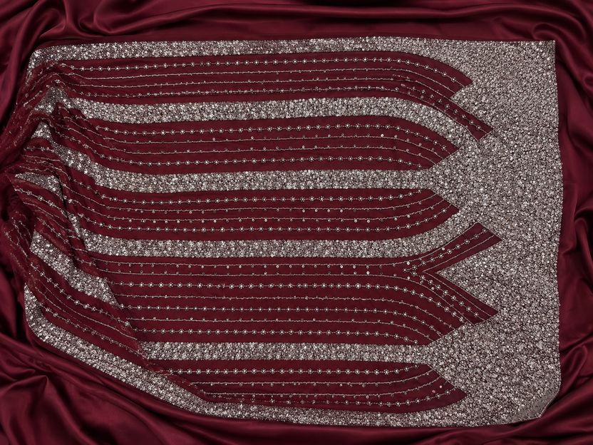 Deep red embellished unstitched material