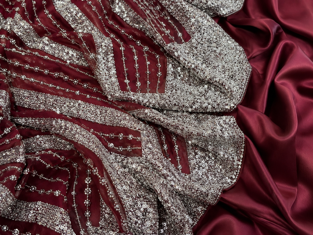 Deep red embellished unstitched material