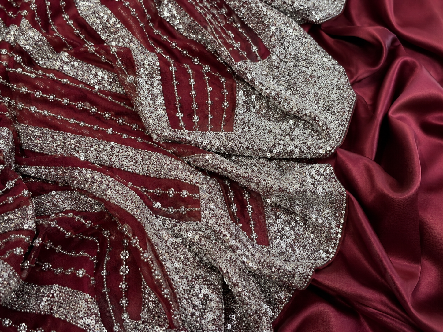 Deep red embellished unstitched material