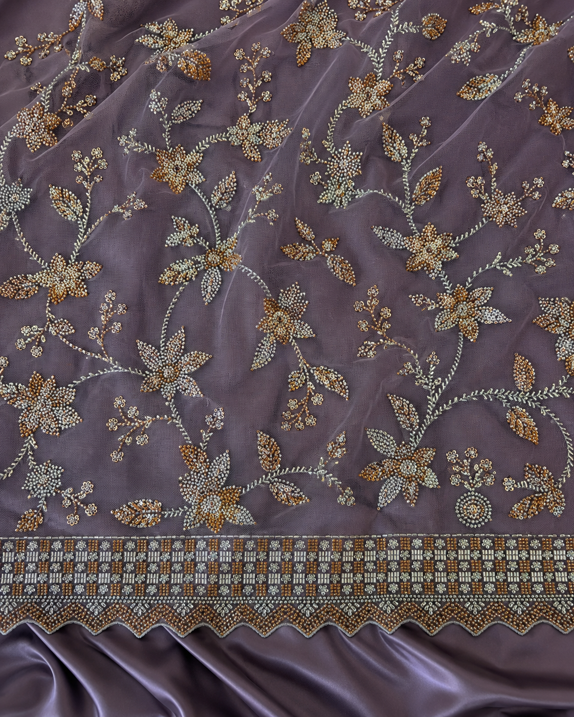 mauve floral unstitched material