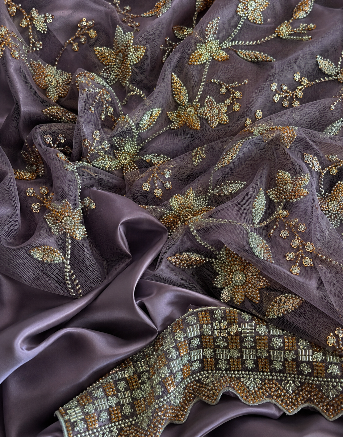 mauve floral unstitched material