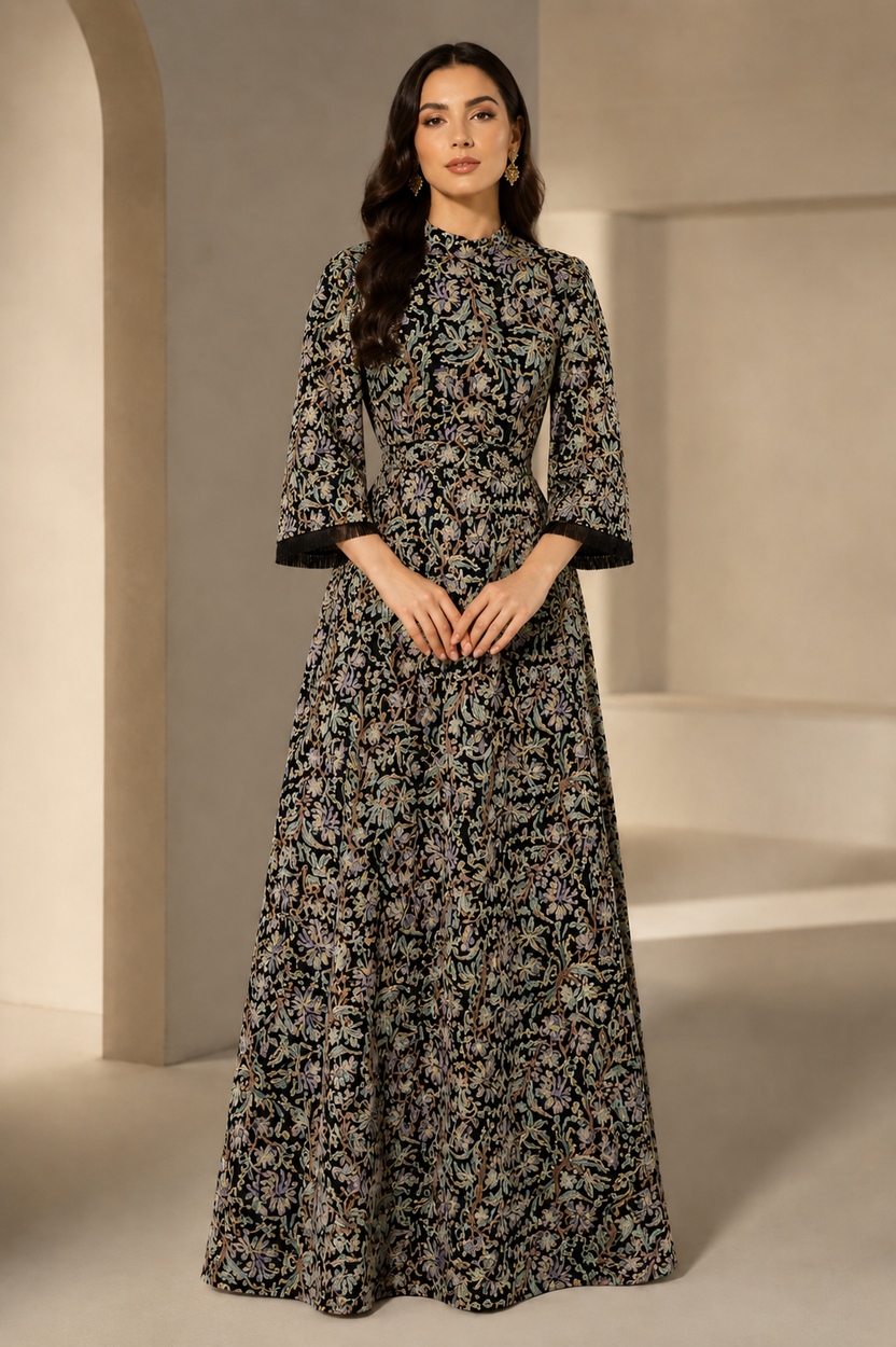 Amara Bloom Floral Gown in black