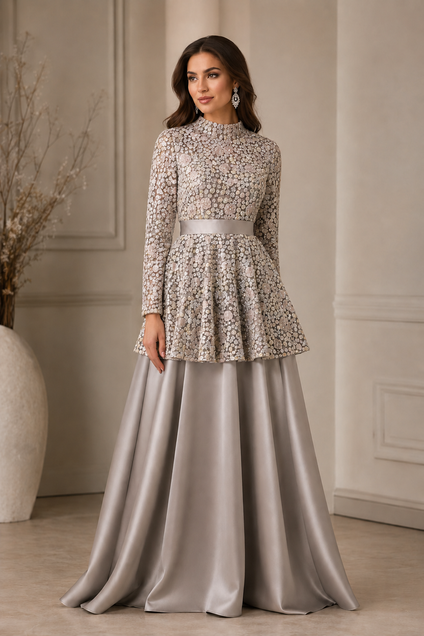 one-piece Lace floral dress in mauve | Pre-order