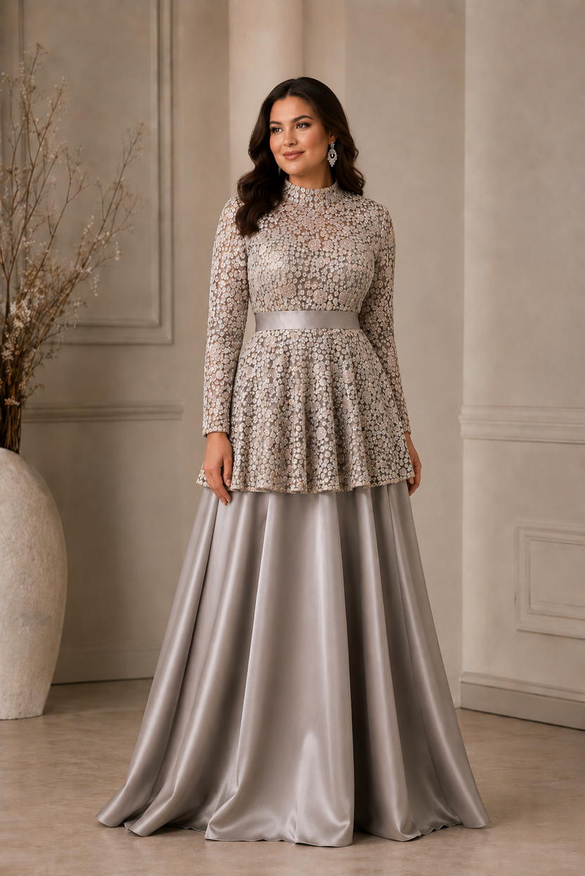 plus size one-piece Lace floral dress in mauve | Pre-order