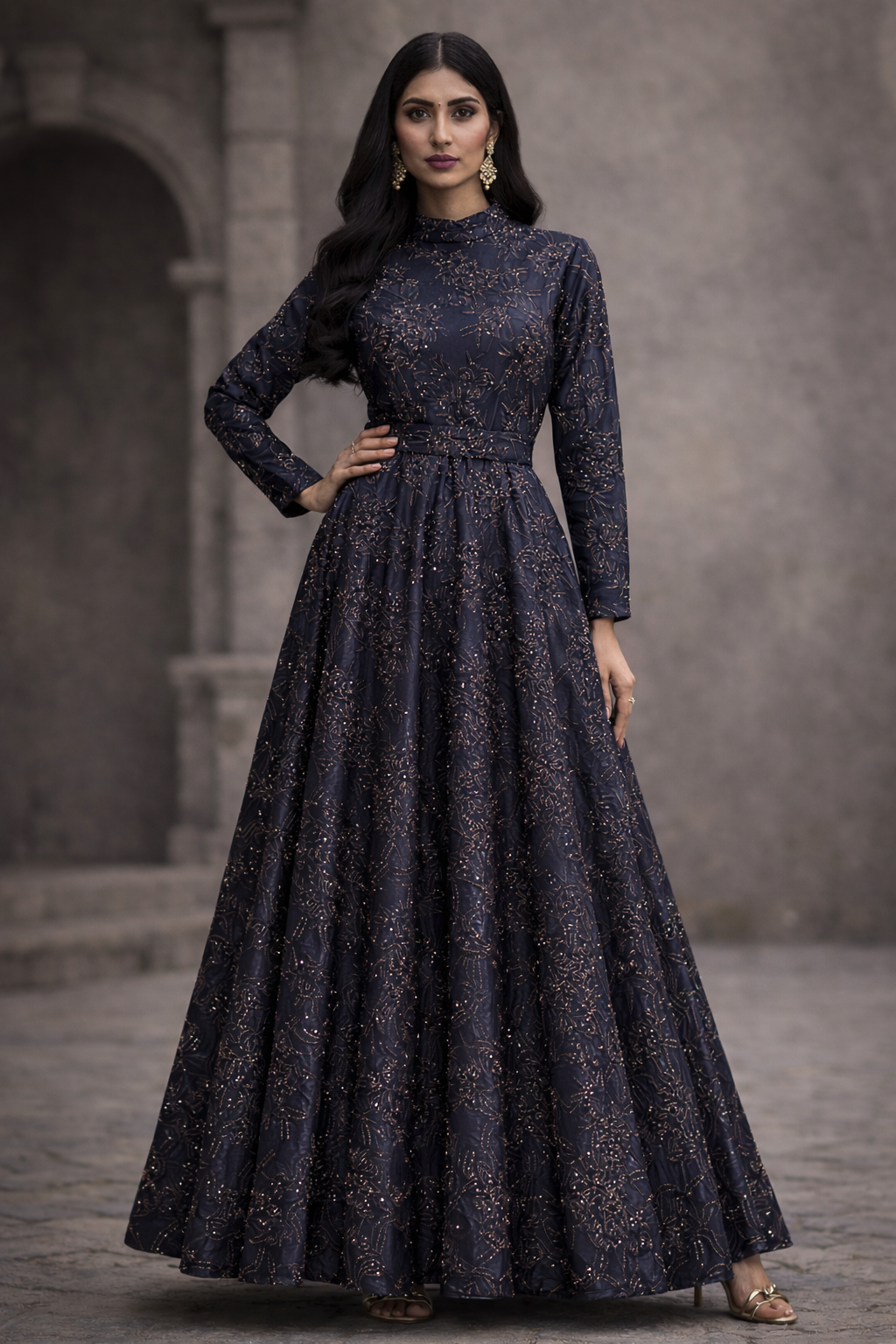 Blue Gracia Straight Sleeves embellished | Pre-order