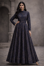 Blue Gracia Straight Sleeves embellished | Pre-order