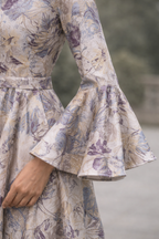 White and violet Embellished Jacquard gown with bell sleeves - Pre-Order