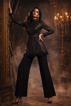 black sequins co-ord set with straight sleeves and bootcut pants - Pre Order