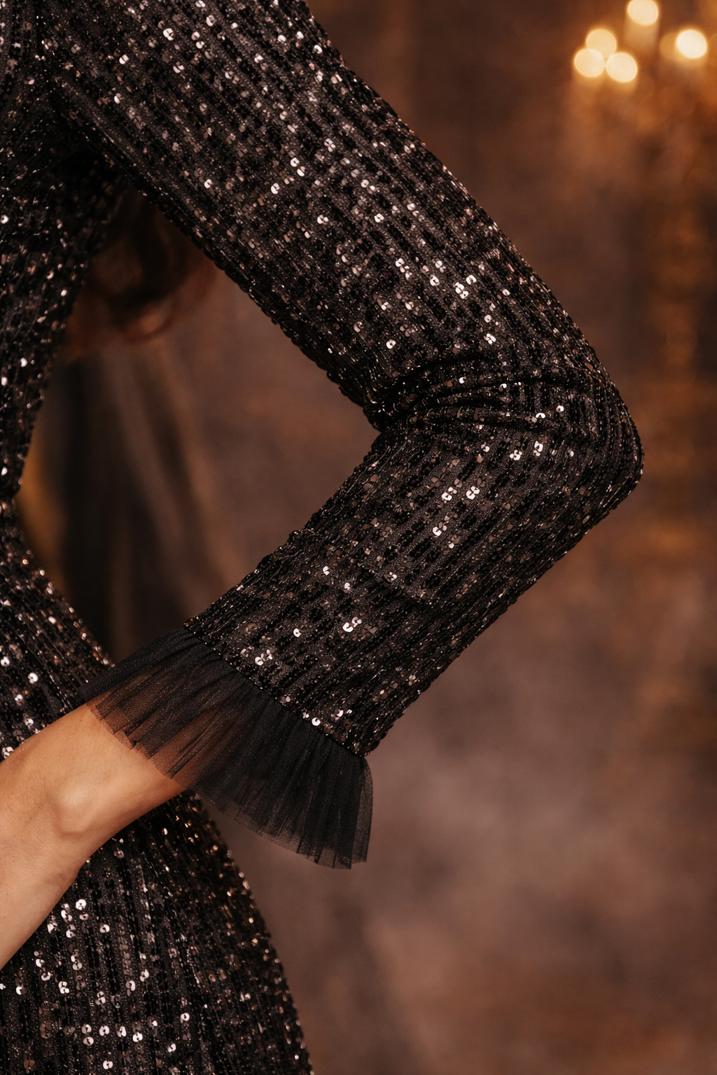 black sequins co-ord set with straight sleeves and bootcut pants - Pre Order