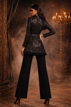 black sequins co-ord set with straight sleeves and bootcut pants - Pre Order