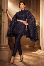 blue co-ord set with cape style sleeves | Pre-order