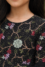Kids black floral dress with funnel sleeves