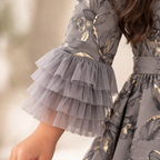 Kids Gray jacquard gown with straight sleeves