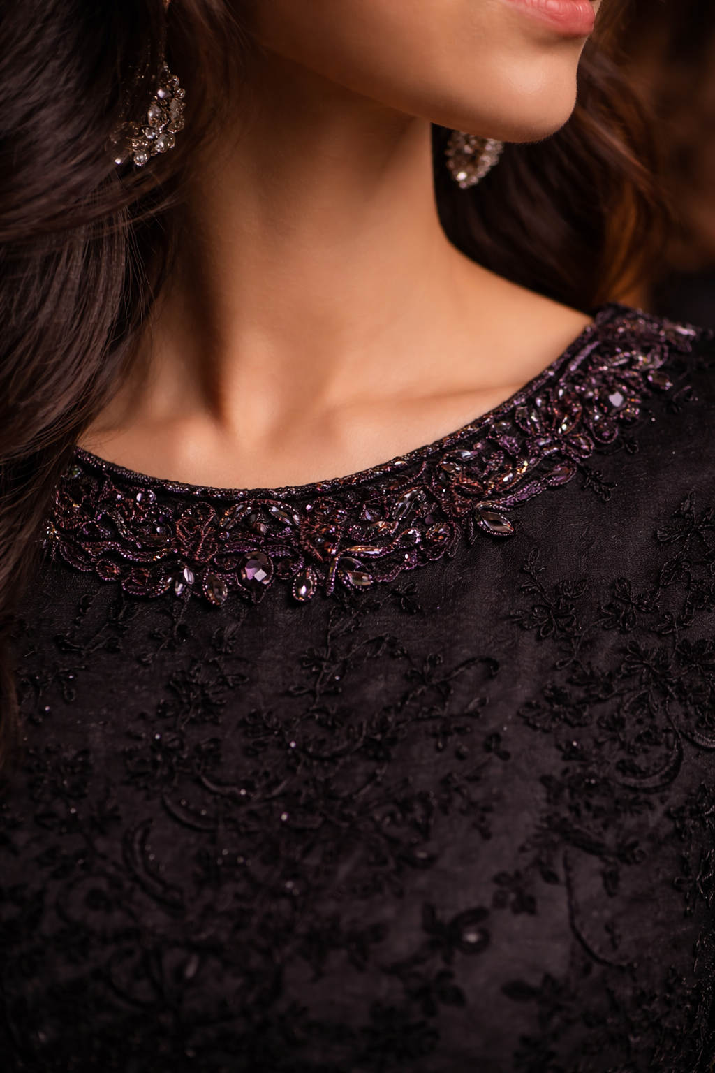 Embroidered black Straight Dress with sharara pants and straight sleeves - pre Order