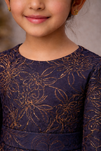 Kids blue garcia jacquard gown with funnel sleeves - Pre Order