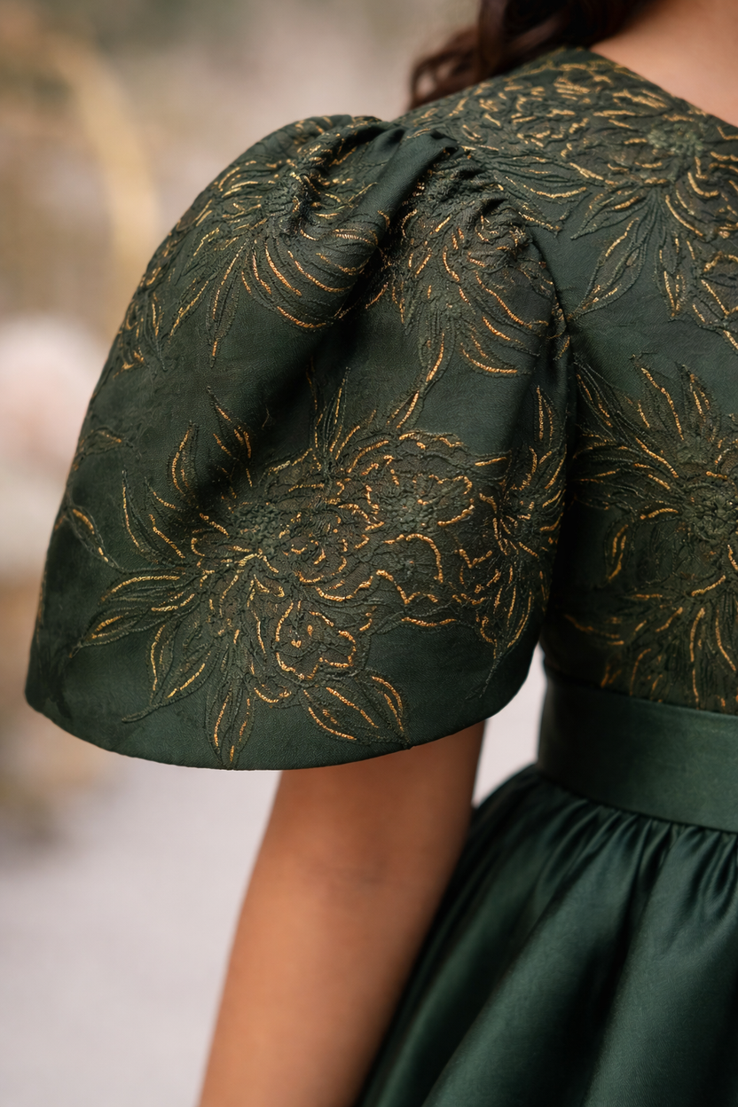 Green Garcia Ballerina Sleeves kids Gown | Pre-order