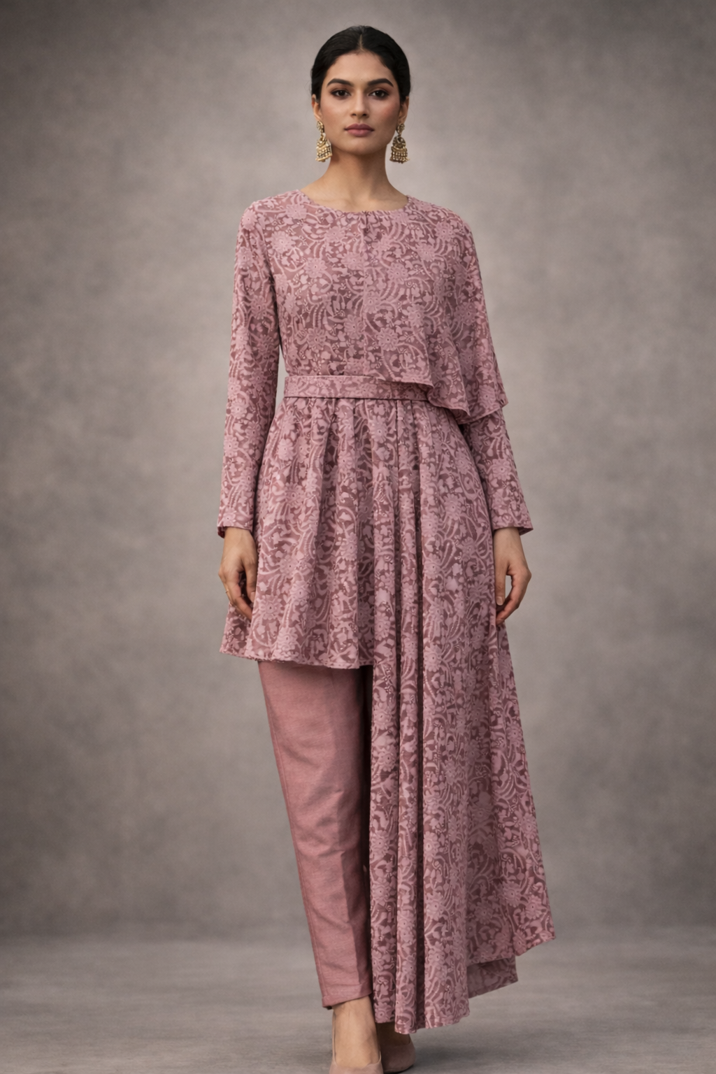 Pink N&T Statement Shoulders Lace Dress and Pants | Pre-order