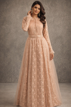 N&T Peach Straight Sleeves Lace Gown | Pre-order