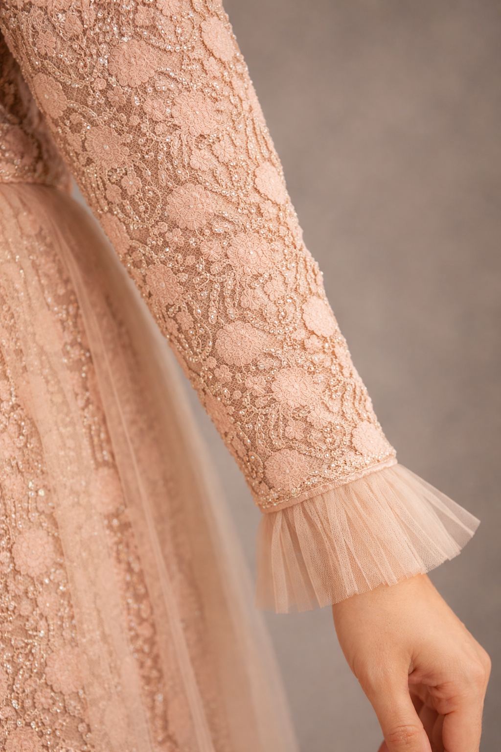 N&T Peach Straight Sleeves Lace Gown | Pre-order